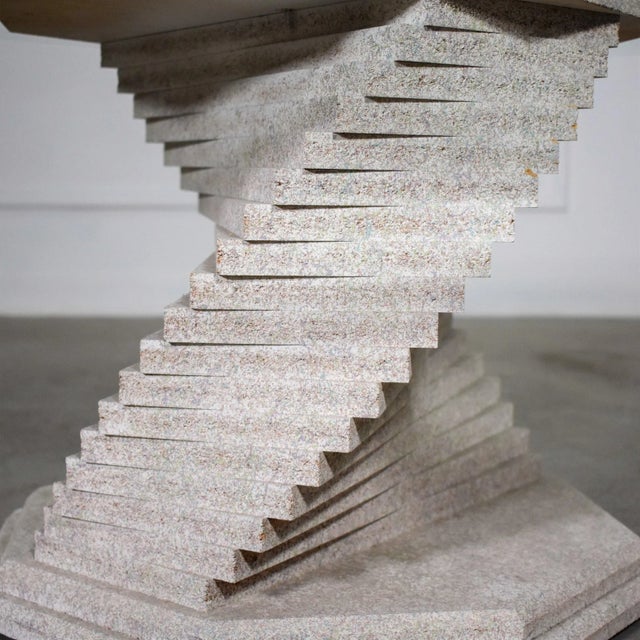 Modern Stacked Spiral Helix Faux Stone Textured Pedestal Coffee Table For Sale In Tampa - Image 6 of 8