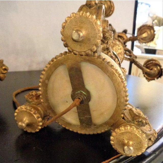 French 19th Century Doré Bronze 7-Light Marble Base Candelabras Mounted as Lamp - a Pair For Sale - Image 3 of 10