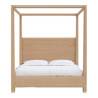 Case & Canvas "Angelo" King Sized Canopy Bed in Natural Oak With Brass Accents For Sale