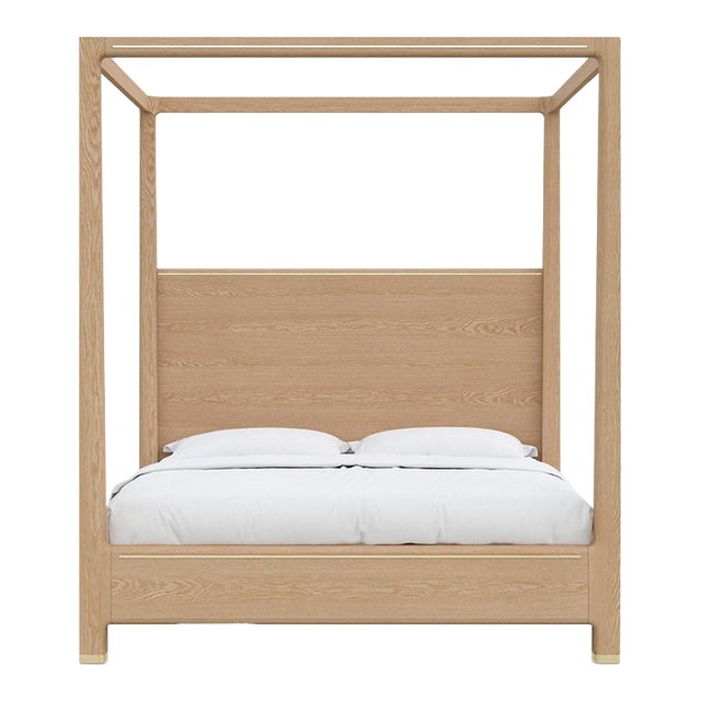 Case & Canvas "Angelo" King Sized Canopy Bed in Natural Oak With Brass Accents For Sale