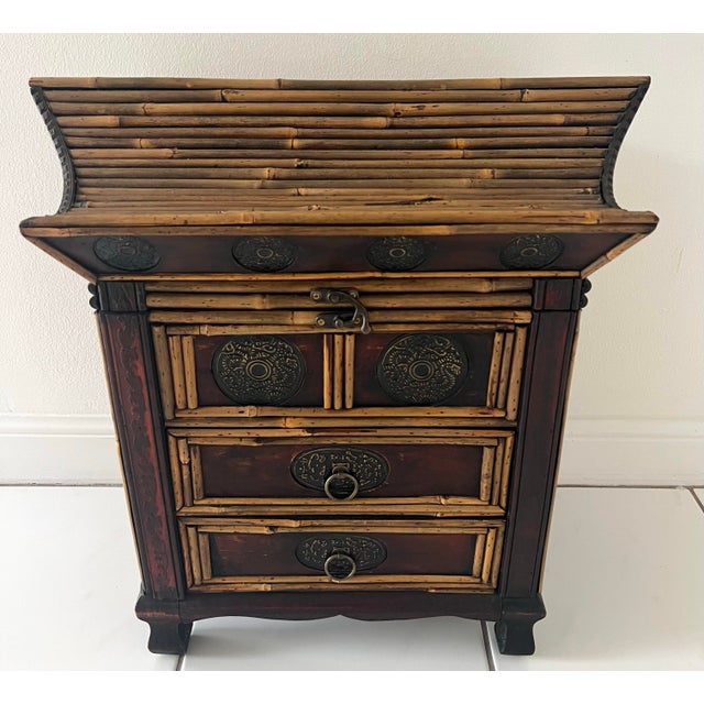 Pagoda Pencil Reed Bamboo Chest With Drawers For Sale - Image 9 of 11