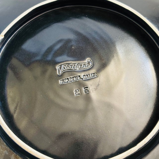 Large Mid Century Ceramic Fish Serving Bowl on Metal Base by Roselane Pottery For Sale - Image 16 of 17