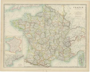 Antique Map of France by Johnston, 1909