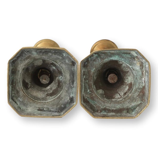 Victorian 'Good Luck' Brass Candlesticks For Sale - Image 4 of 7