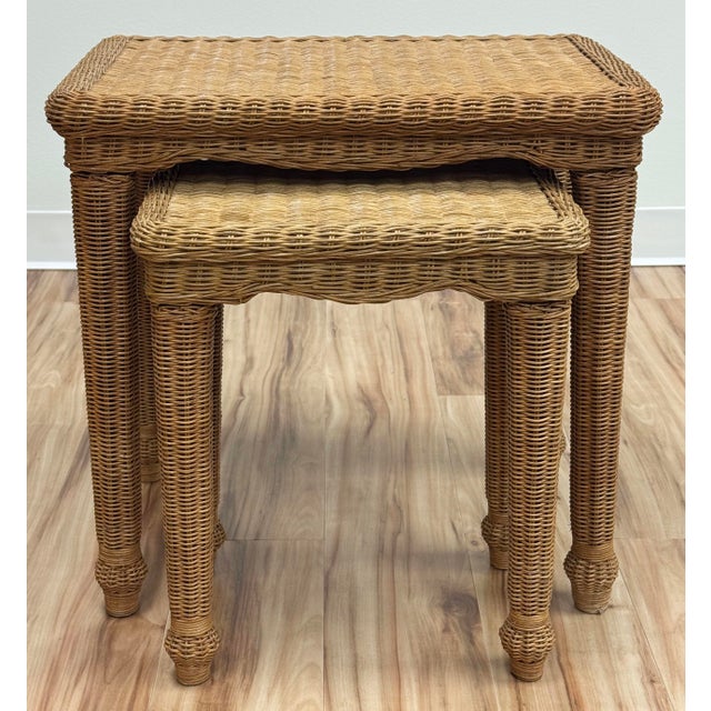 Vintage Woven Wicker Nesting Tables, a Pair For Sale - Image 4 of 10