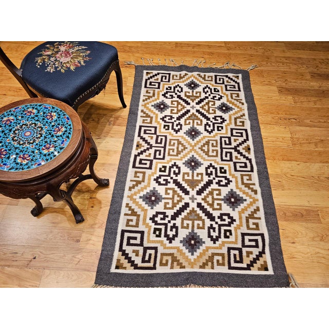 Vintage Native American Navajo Rug, Handwoven Wool, Allover Geometric Pattern, 3x5 For Sale - Image 12 of 13