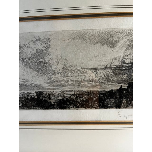 Cream 1859 Out of a Study Window Seymour Haden Print, Framed For Sale - Image 8 of 12