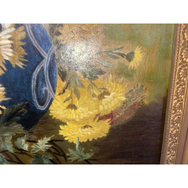 Ca. Late 19th Century Chrysanthemums Still Life, Oil on Canvas, Antique Gilt Frame For Sale - Image 4 of 12