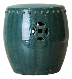 Vintage Emerald Green Glazed Ceramic Garden Stool