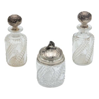 Toiletry Set with Glass Bottles, Set of 3 For Sale