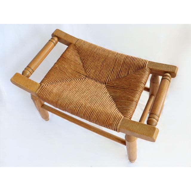 Vintage Curved Low Stool or Footstool With Rush Seat For Sale - Image 14 of 15