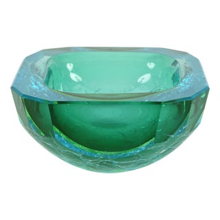Murano Bowl in Aquamarine Frosted Sommerso Glass, 1960s For Sale