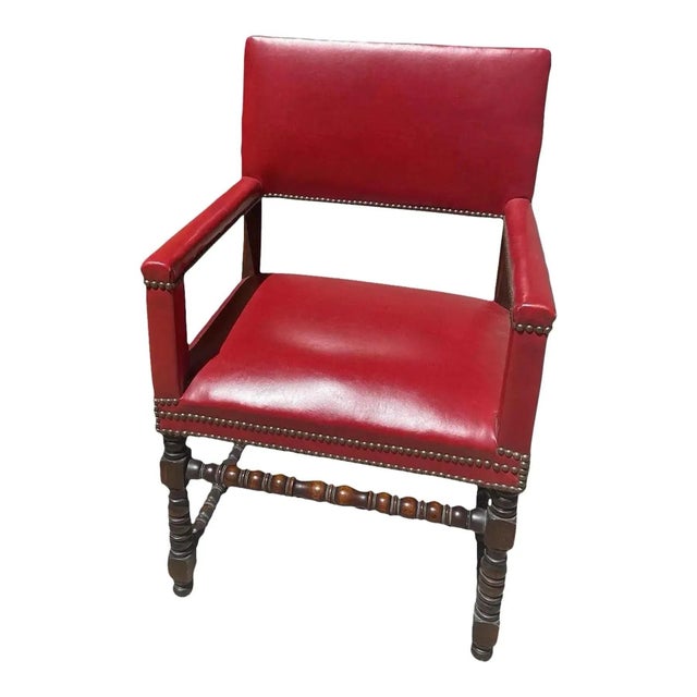 English Antique British Colonial Red Accent Chair For Sale - Image 3 of 7