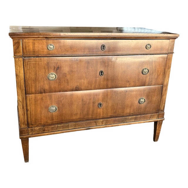 19th Century Italian Neoclassical Walnut Commode With Inlay For Sale