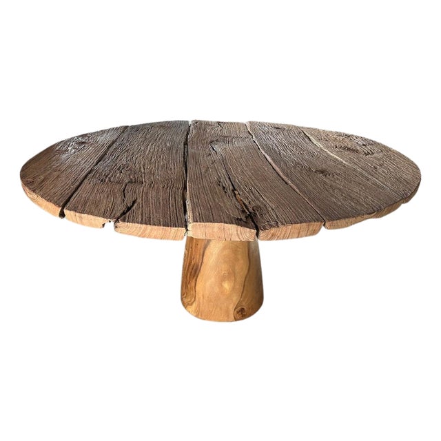 Andrianna Shamaris Wabi Sabi Round Teak Wood Table For Sale