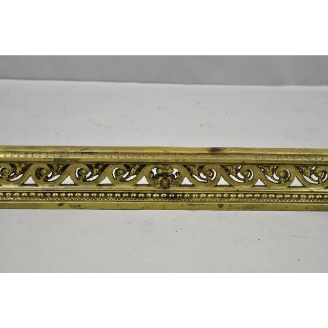 Early 20th Century Antique French Louis XVI Brass Bronze Flame Finial Andirons With Adjustable Fender For Sale - Image 5 of 9