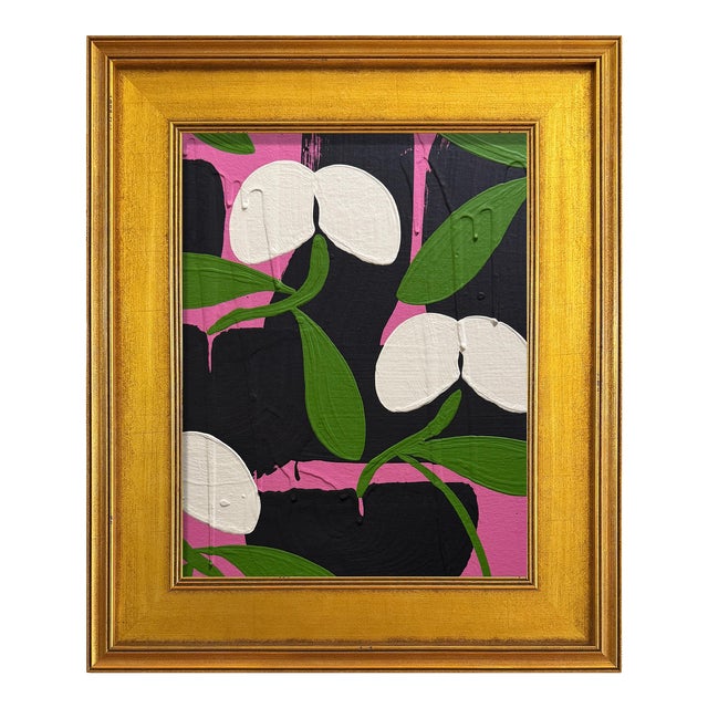 Ron Giusti Mini Orchid Pink Black Cream Acrylic Painting For Sale