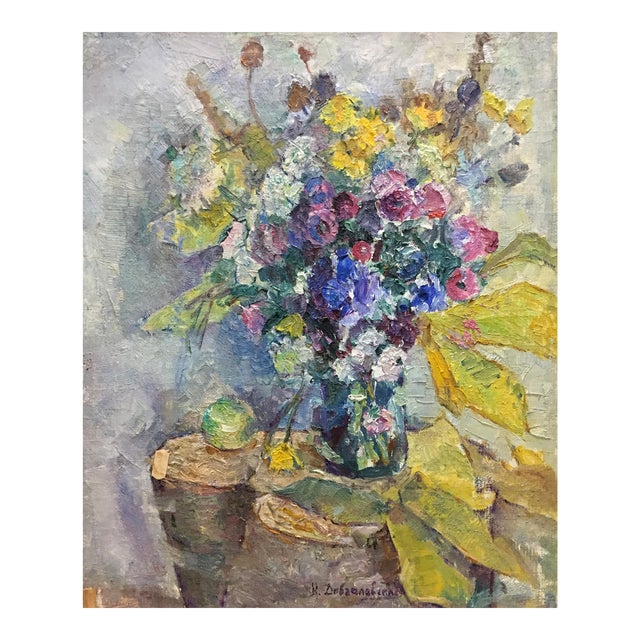 1970s Oil Painting Flowers Dovgalevskaya Vera Veniaminovna For Sale