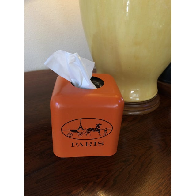 Beautiful hand painted orange and espresso Hermès inspired Paris tissue box cover. Adds a touch of equestrian chic to any...