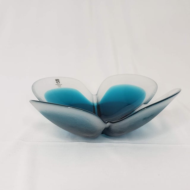 Mats Jonasson Maleras Lucky Four Leaf Clover Full Lead Flower Blue Bowl, Sweden For Sale - Image 4 of 12