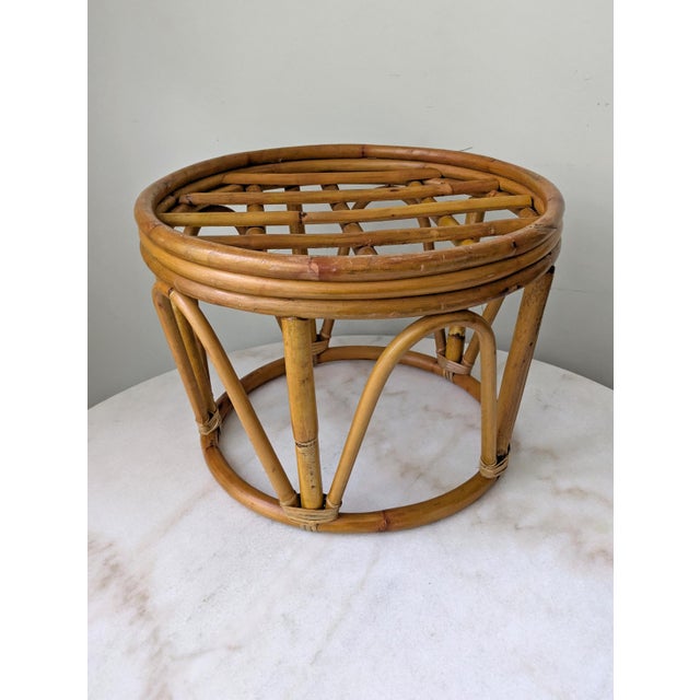Mid 20th Century Vintage Rattan Round Ottoman For Sale - Image 5 of 8