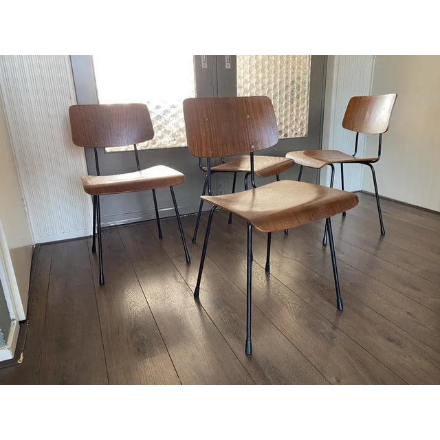 Teak and Steel Dining Chairs by Tjerk Reijenga for Pilastro, 1950s, Set of 4 For Sale - Image 9 of 12