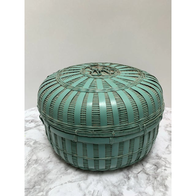 1970s Vintage Asian Chinoiserie Rustic Earthy Storage Decor Basket For Sale - Image 5 of 7