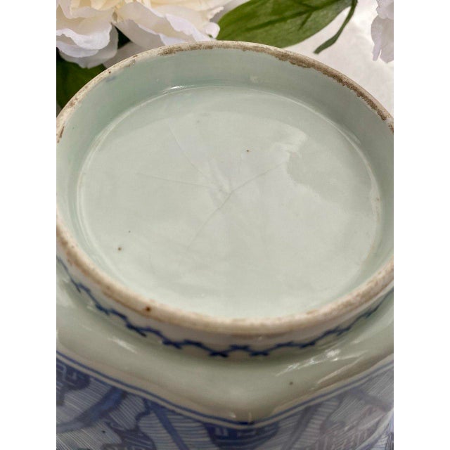 Chinese Blue & White Octagonal Porcelain Bowl With Qilin – Textile Pattern – 7” – Ming Revival Style For Sale - Image 9 of 11