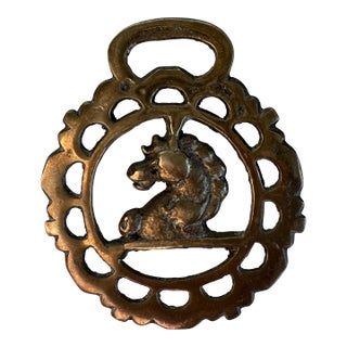 Mid 19th Century Brass Horse Medallion With Lionshead For Sale