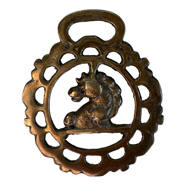 Mid 19th Century Brass Horse Medallion With Lionshead For Sale