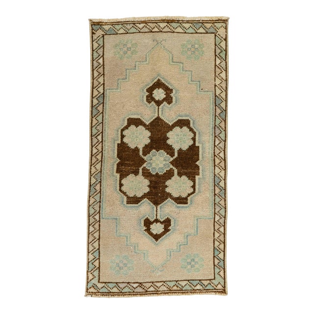 Turkish Mini Rug Oriental Hand Knotted Vintage Rug 1'6" x 3' #21291 For Sale