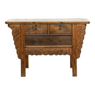 20th Century Carved Elm Wood Dresser For Sale