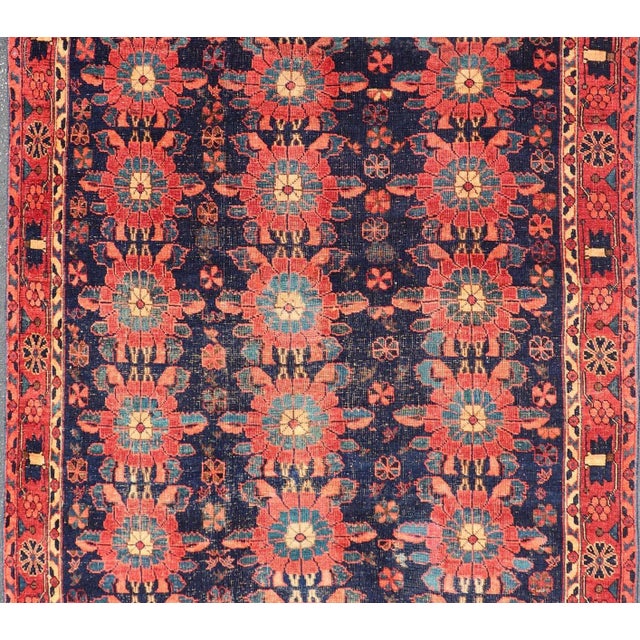 Red Antique Persian Bidjar Rug With All-Over Floral Motifs in Red and Blue 5'0 X 7'9 For Sale - Image 8 of 12