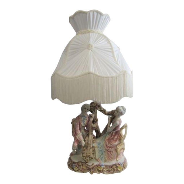 Victorian Couple Italy Porcelain Figure Lamp With Shade Last Markdown