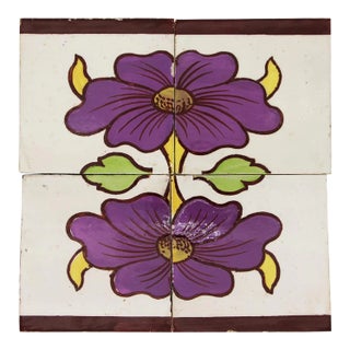 1900s Portuguese Stunning Art Nouveau Tiles, Set of Four For Sale