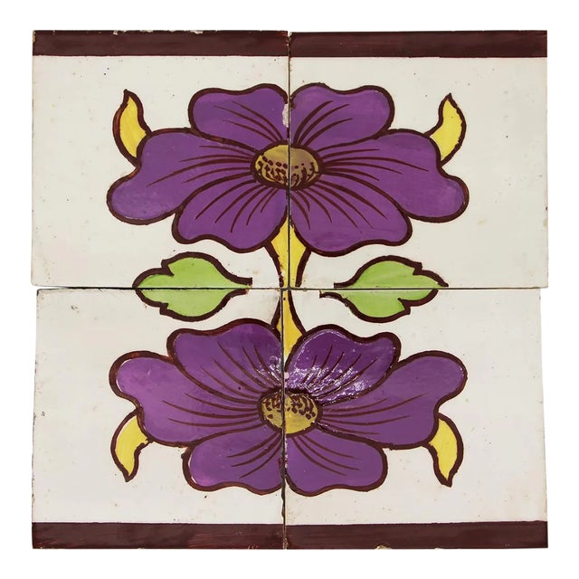 1900s Portuguese Stunning Art Nouveau Tiles, Set of Four For Sale