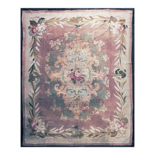 19th Century Floral French Antique European Aubusson Napoleon III Carpet Rug For Sale