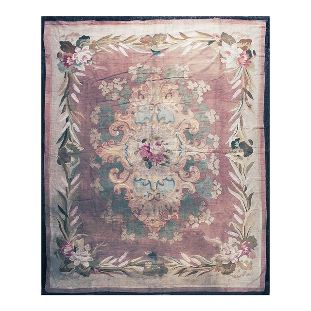 19th Century Floral French Antique European Aubusson Napoleon III Carpet Rug For Sale