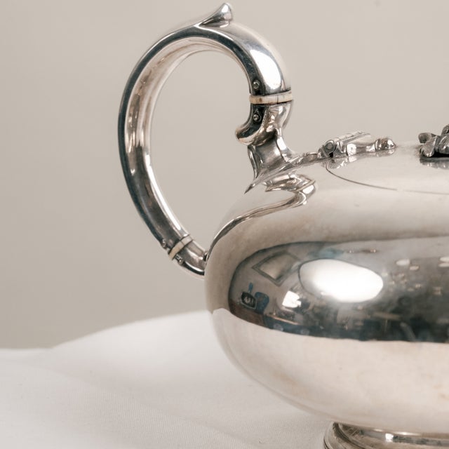 Hollywood Regency Antique Early 20th Century Regency Style Teapot in Silver-Plated Alpaca with Floral Knob For Sale - Image 3 of 5
