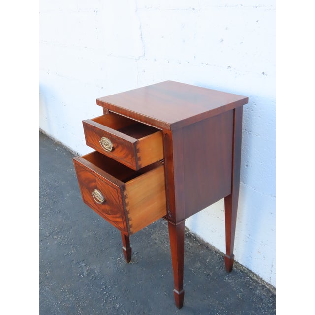 Early 1900s Flame Mahogany Inlay Nightstand Bedside Side End Table 6921 For Sale - Image 12 of 15
