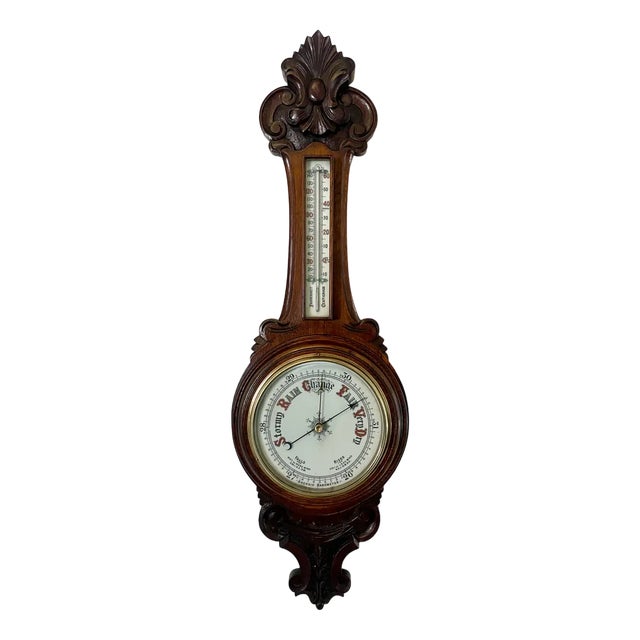 Victorian Carved Oak Banjo Barometer, 1860s For Sale