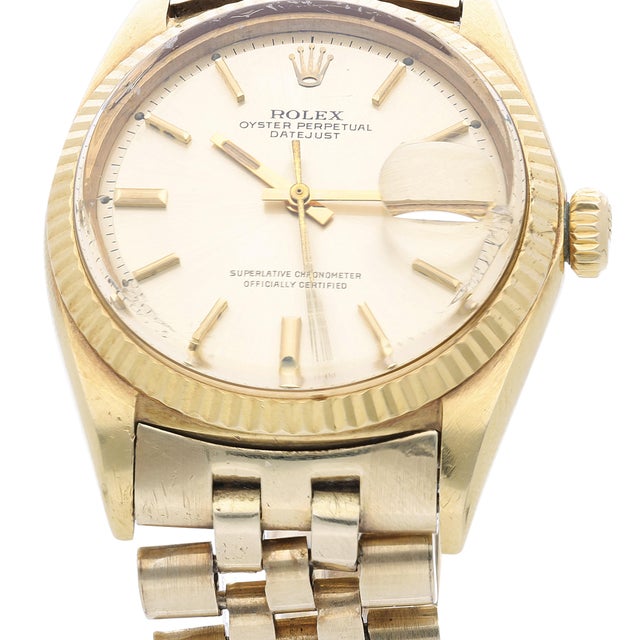 Vintage Rolex Datejust 1601 14k Yellow Gold Pie Pan Dial Jubilee Bracelet Watch For Sale - Image 12 of 15