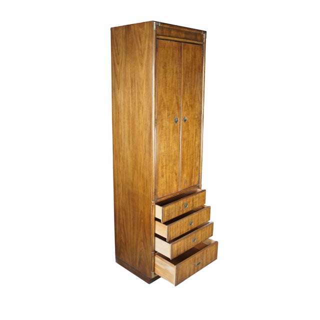 Campaign Late 20th Century 2 Drexel Heritage Accolade II Walnut Campaign Chifferobe For Sale - Image 3 of 15
