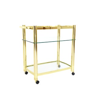 Hollywood Regency Brass 3 Tiered Bar Cart For Sale