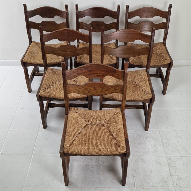 Mid-Century Brutalist Oak Razor Blade Dining Chairs, France, 1960s, Set of 6 For Sale - Image 17 of 17