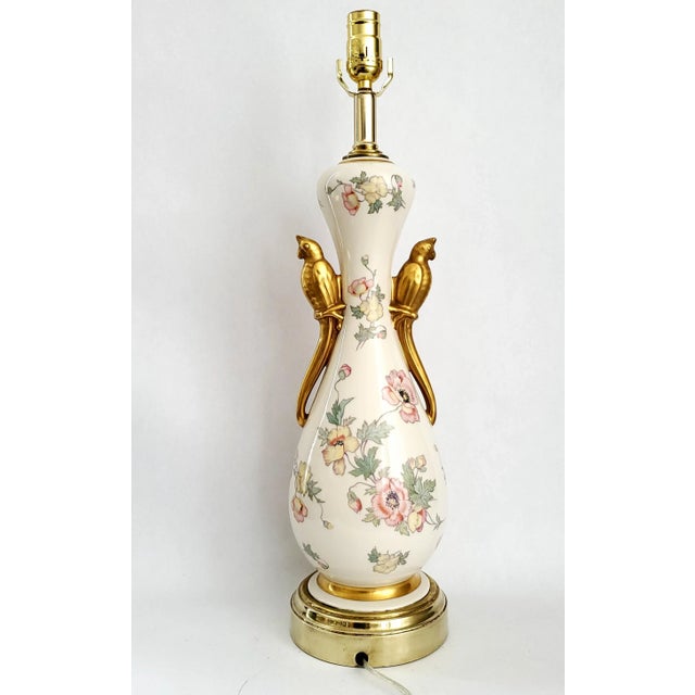 Off-white Lamp Pair Gold Parrots For Sale - Image 8 of 13