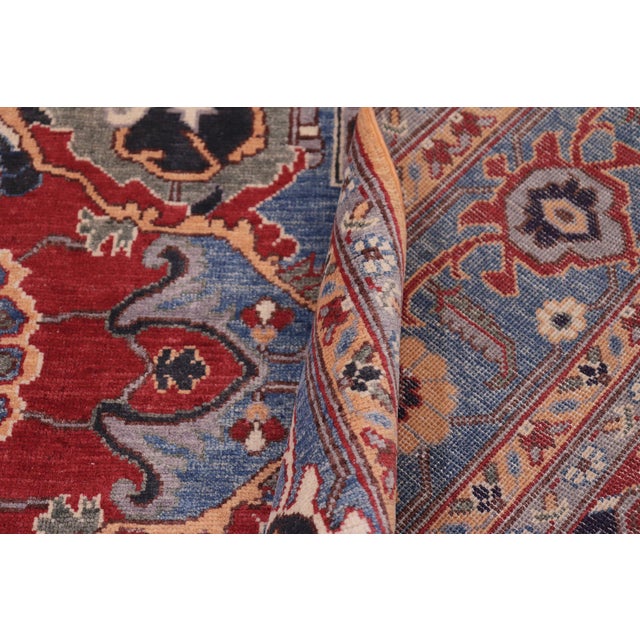 Textile Rustic Kazak Orange/Blue Wool Rug - 8'1''x10'0'' For Sale - Image 7 of 10