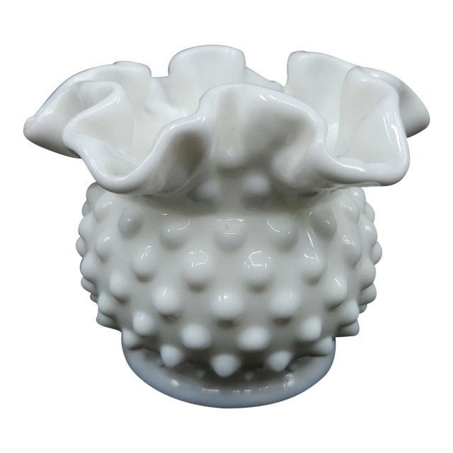 Mid 20th Century Fenton Hobnail Ruffled Edge Double Crimped Vase For Sale