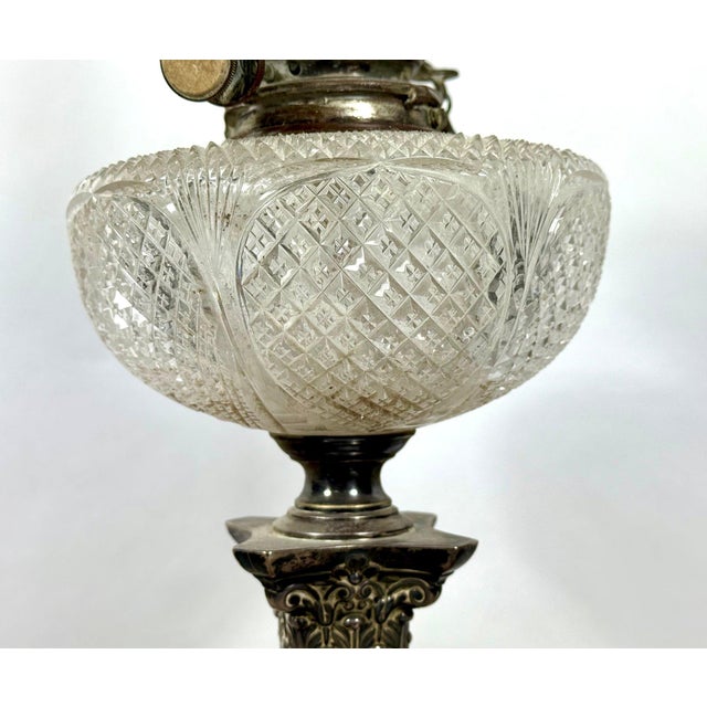 Monumental 1875 Sheffield Sterling Silver & Cut Glass Corinthian Banquet Lamp For Sale - Image 11 of 18