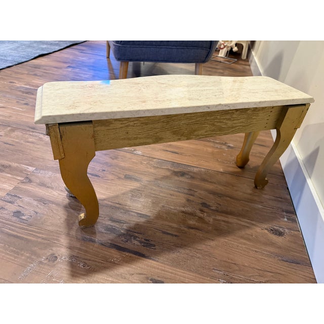 Mid 20th Century Louis XV/Baroque Style Low Ornate Carved Gold Console Table With Marble Top For Sale - Image 10 of 11